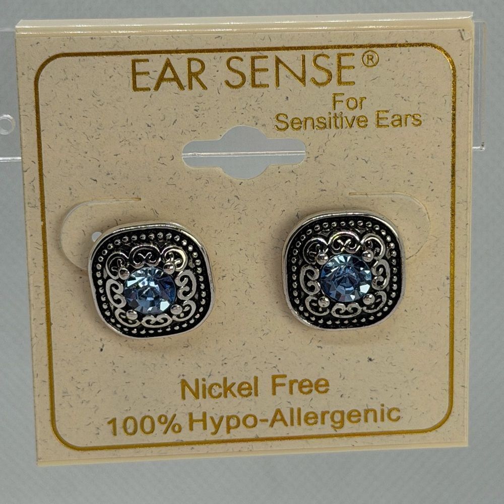 3For$20 Ear Sense Stylish Hypo-Allergenic Earrings Silver with Blue Stone